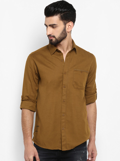 

Mufti Men Khaki Slim Fit Solid Casual Shirt