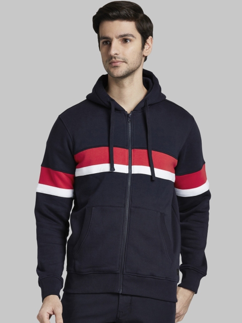 

Parx Men Blue Striped Hooded Sweatshirt