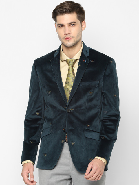 

SIMON CARTER LONDON Men Olive Slim-Fit Solid Single-Breasted Blazers