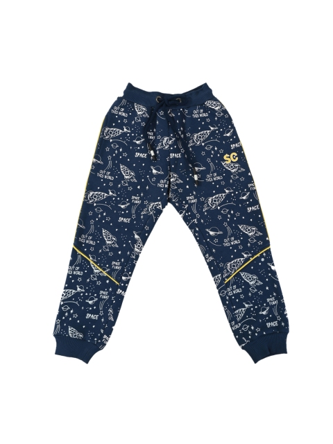 

Stupid Cupid Boys Navy Blue Printed Straight-Fit Track Pants