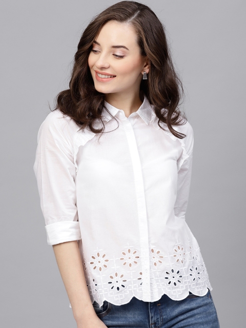 

STREET 9 Women White Regular Fit Solid Casual Shirt