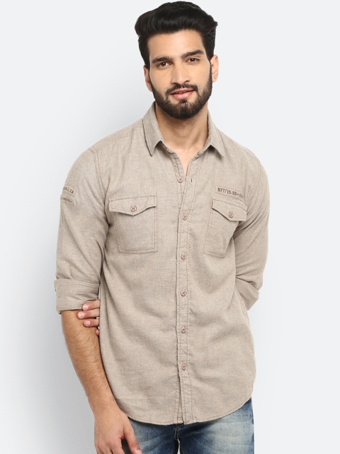 

Mufti Men Beige Slim Fit Solid Casual Shirt