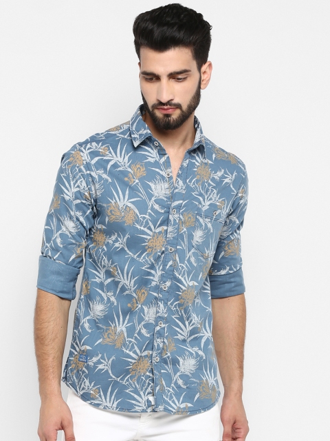 Mufti Men Blue Slim Fit Printed Casual Shirt