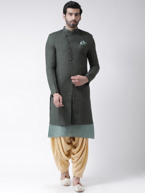 

KISAH Men Green & Beige Solid Bhagalpuri Silk Sherwani With Patiala