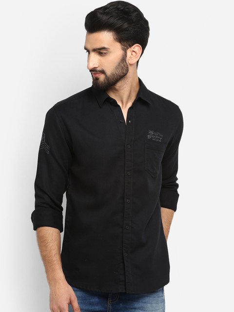 

Mufti Men Black Slim Fit Solid Casual Shirt