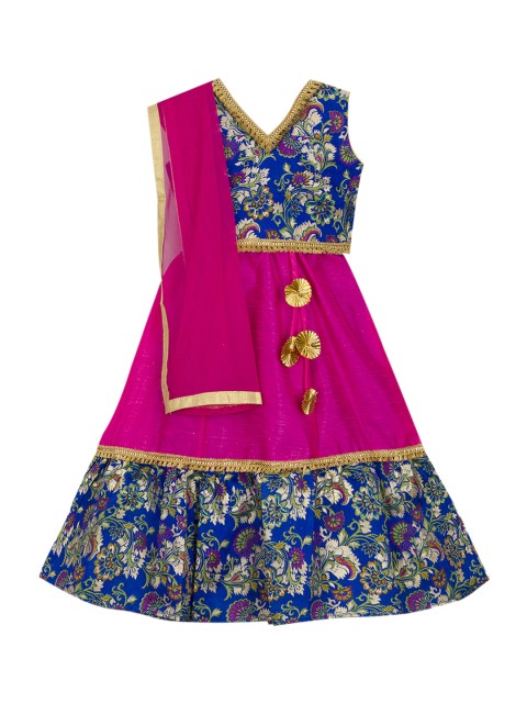 

KID1 Girls Blue & Pink Printed Ready to Wear Lehenga & Blouse with Dupatta