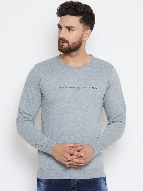 

Okane Men Grey Melange Printed Sweatshirt