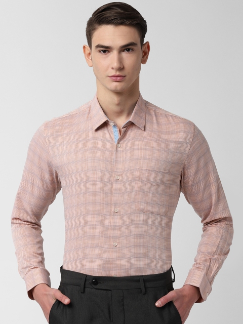 

Peter England Men Orange & Blue Regular Fit Checked Formal Shirt