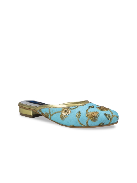 

Kraft Cellar Women Blue & Gold-Toned Embellished Mules