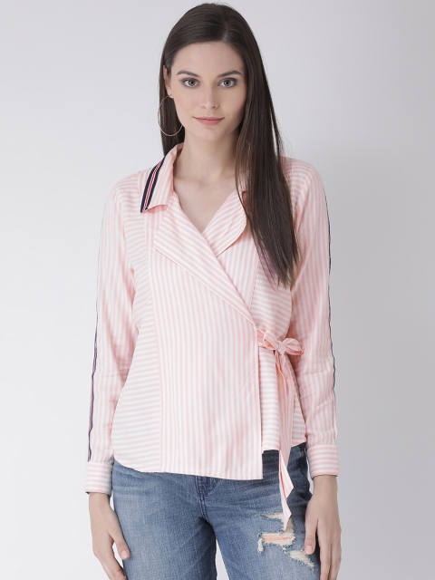 

Texco Women Pink & White Regular Fit Striped Casual Shirt