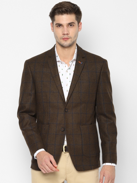 

SIMON CARTER LONDON Men Brown Slim-Fit Single-Breasted Checked Blazers