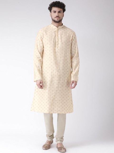 

TABARD Men Beige & White Self Design Kurta with Churidar