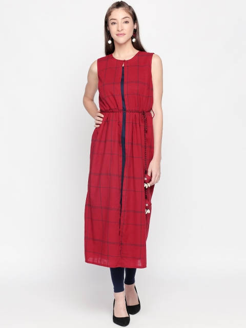 

RANGMANCH BY PANTALOONS Women Red Checked A-Line Kurta