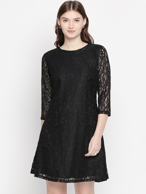 

Honey by Pantaloons Women Self Design Black A-Line Dress