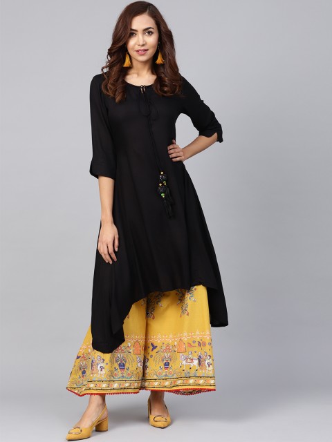 

Juniper Women Black Solid Asymmetric A-Line Kurta