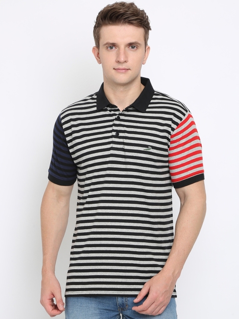 

Crocodile Men Grey Melange Striped Slim Fit Polo Collar T-shirt