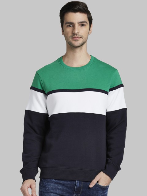 

Parx Men Blue & White Colourblocked Sweatshirt