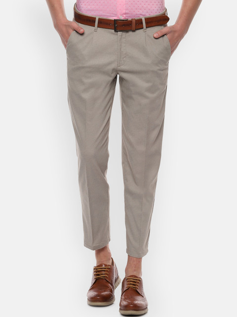 

Allen Solly Men Beige Slim Fit Self Design Regular Trousers