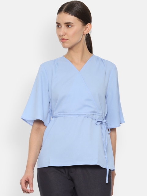 

Van Heusen Woman Women Blue Solid Wrap Top