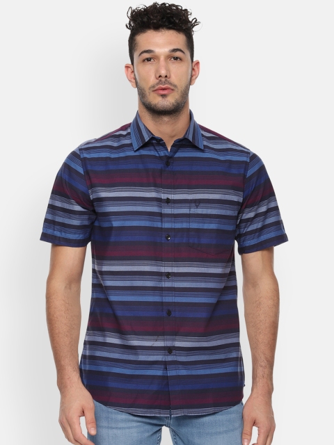 

Allen Solly Men Navy Blue & Maroon Slim Fit Striped Casual Shirt
