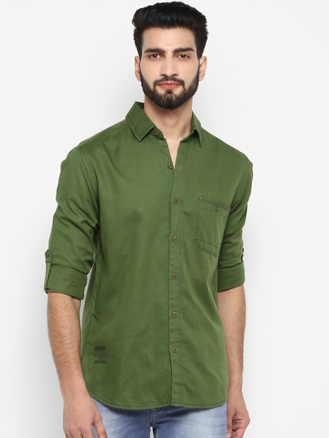 

Mufti Men Green Slim Fit Solid Casual Shirt