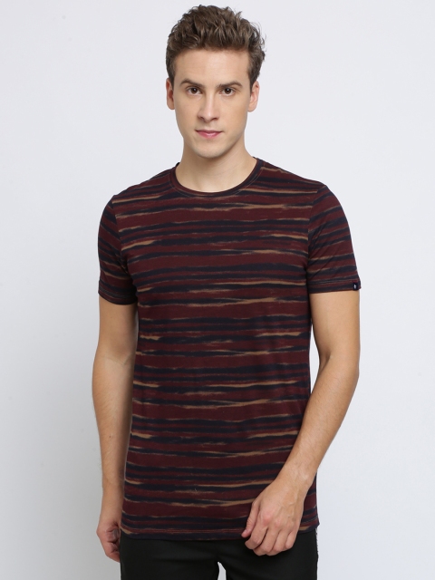 

Breakbounce Men Brown Striped Round Neck T-shirt