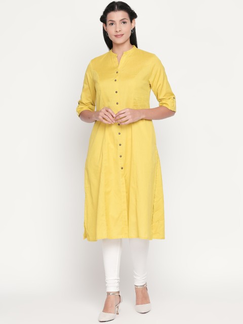 

RANGMANCH BY PANTALOONS Women Yellow Solid Straight Kurta