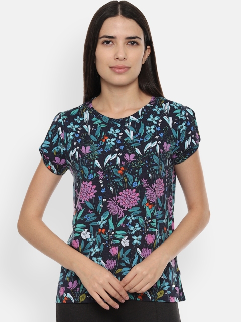 

Van Heusen Woman Navy Blue & Lavender Printed Top