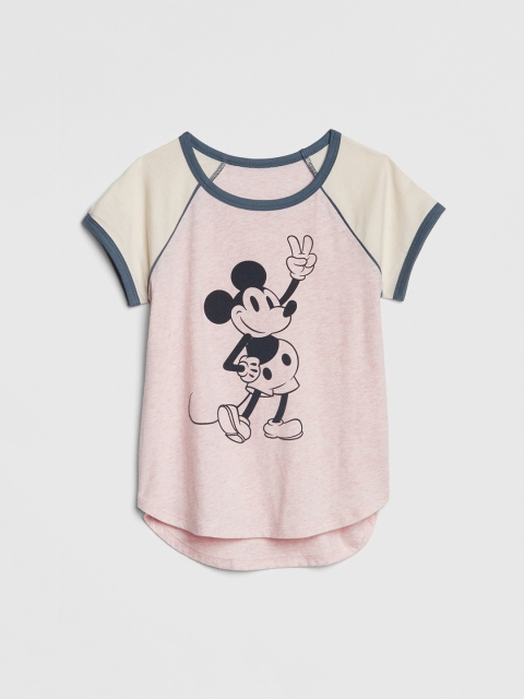 

GAP Girls Pink Mickey Mouse Printed Round Neck T-shirt