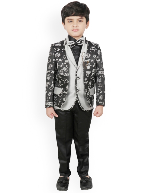 

SG YUVRAJ Boys Grey & Black Solid Single-Breasted Suit