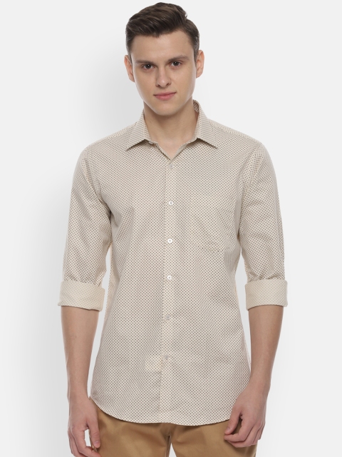 

Van Heusen Men Cream-Coloured & Black Slim Fit Printed Casual Shirt