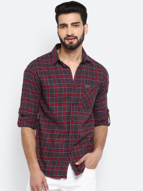 

Mufti Men Brown & Red Slim Fit Checked Casual Shirt