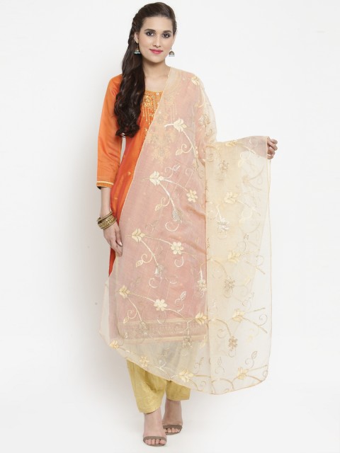 

mf Women Cream-Coloured Embroidered Moonga Cotton Dupatta