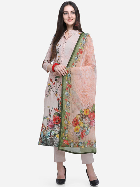 

Stylee LIFESTYLE Pink & Green Cotton Blend Unstitched Dress Material