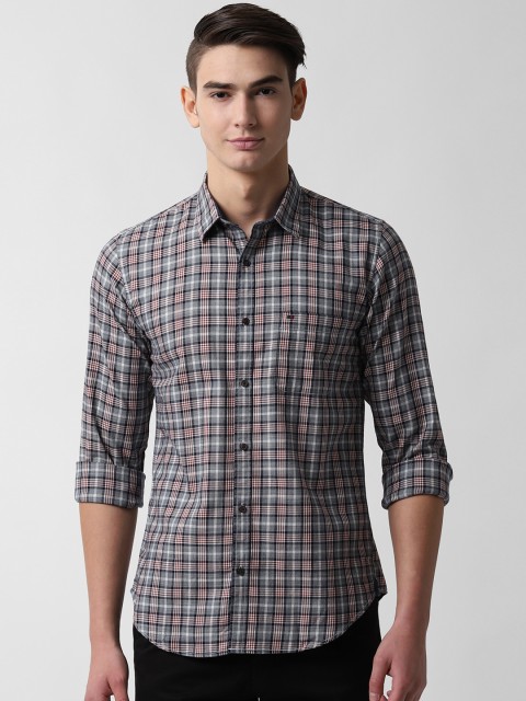 

Peter England Casuals Men Grey & White Slim Fit Checked Casual Shirt