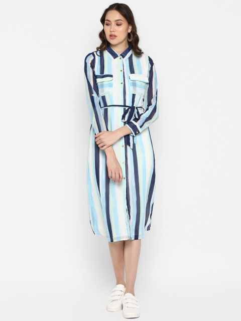

Color Cocktail Women Striped Blue Shirt Dress