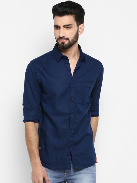 

Mufti Men Navy Blue Slim Fit Solid Casual Shirt