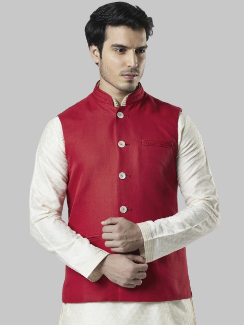 

Ethnix by Raymond Men Red Solid Nehru Jacket