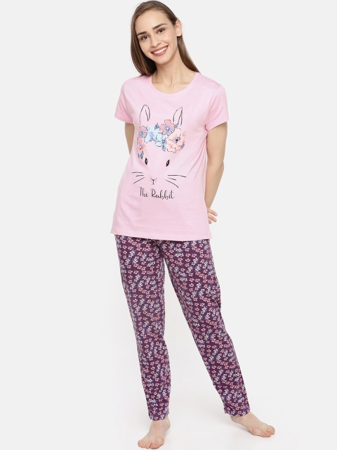 

Ellete Women Pink & Purple Printed Night suit