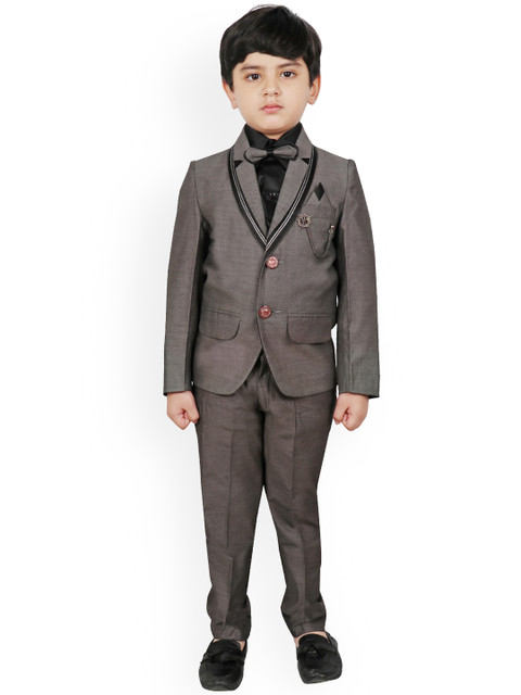 

SG YUVRAJ Boys Taupe & Black Solid Single-Breasted Suit