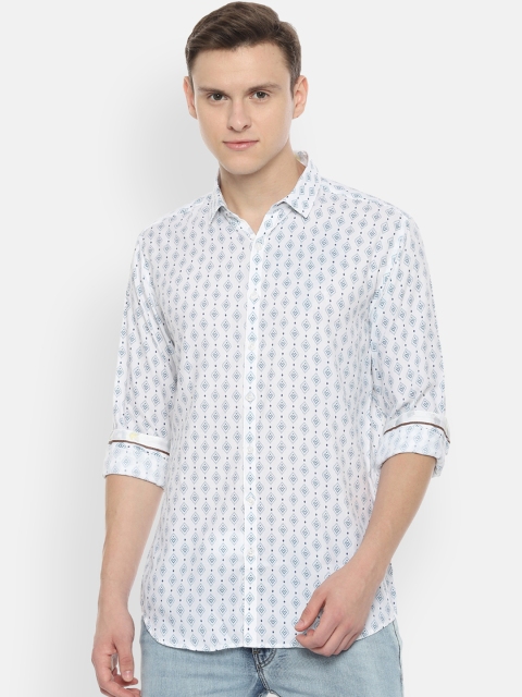 

V Dot Men White Slim Fit Printed Casual Shirt