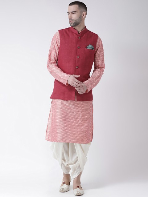

KISAH Men Pink & Off-White Solid Kurta Set