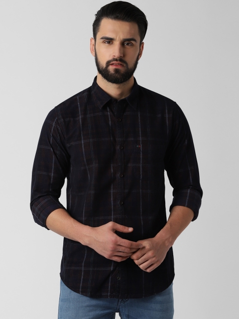 

Peter England Casuals Men Navy Blue & Brown Slim Fit Checked Casual Shirt