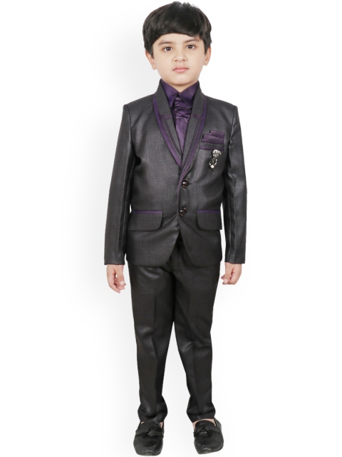 

SG YUVRAJ Boys Black & Purple Solid Single-Breasted Suit