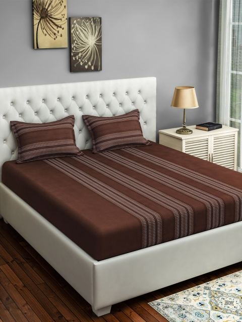 

SWAYAM Brown & White Striped 180 TC Cotton Double Queen Bedsheet with 2 Pillow Covers