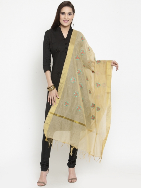 

mf Women Beige Embroidered Chanderi Silk Dupatta