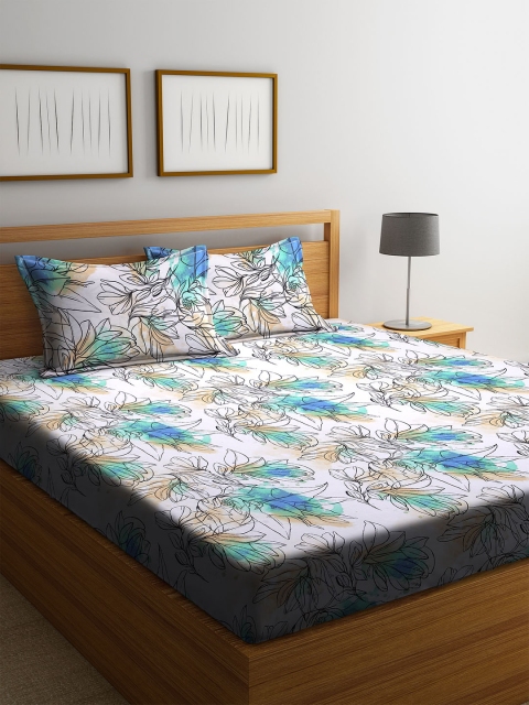 

BOMBAY DYEING White Floral 144 TC Cotton 1 King Bedsheet with 2 Pillow Covers