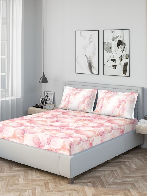 

DDecor Pink & White Floral 1000 TC Cotton 1 King Bedsheet with 2 Pillow Covers