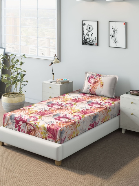 

DDecor Pink Floral 140 TC Cotton 1 Single Bedsheet with 2 Pillow Covers