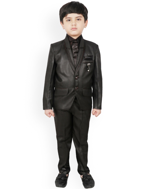

SG YUVRAJ Boys Charcoal Grey & Coffee Brown Solid Single-Breasted Suit